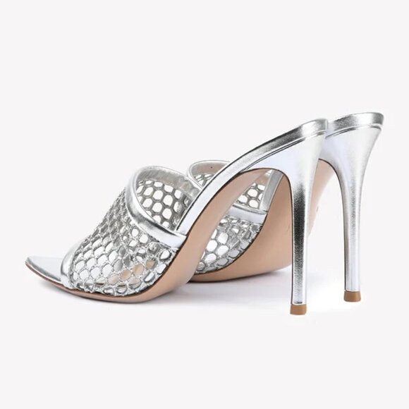 Gianvito Rossi Alisia Netted Leather 105mm Silver Heels Beyoncé Style New 8.5 US - Picture 8 of 17